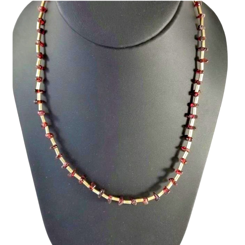 Carolyn Pollack Relios Sterling Liquid Silver Garnet Bead Necklace EUC
